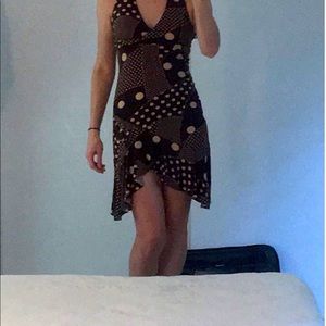 High-low brown pattern halter dress